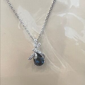 Silver necklace with crystal butterfly and stunning blue stone